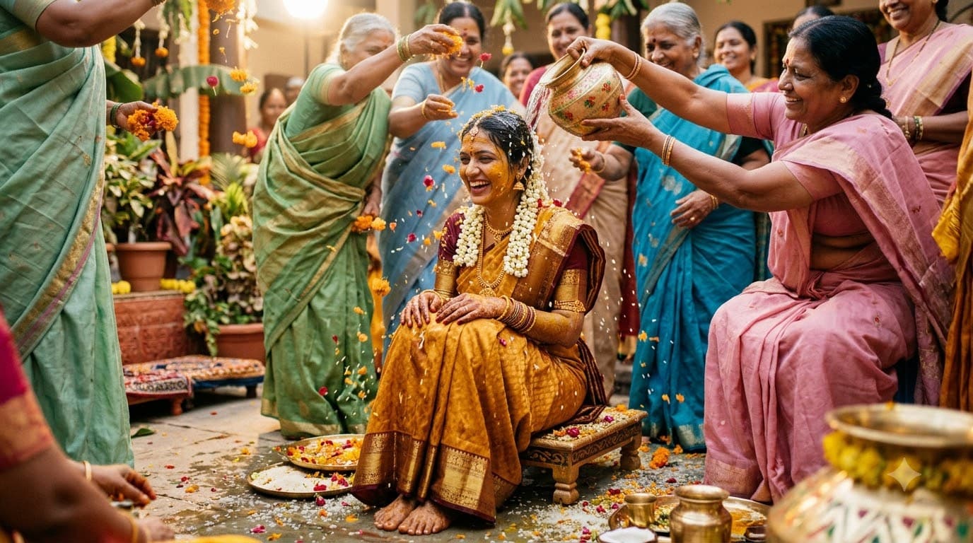 pellikuthuru ceremony bride turmeric bath