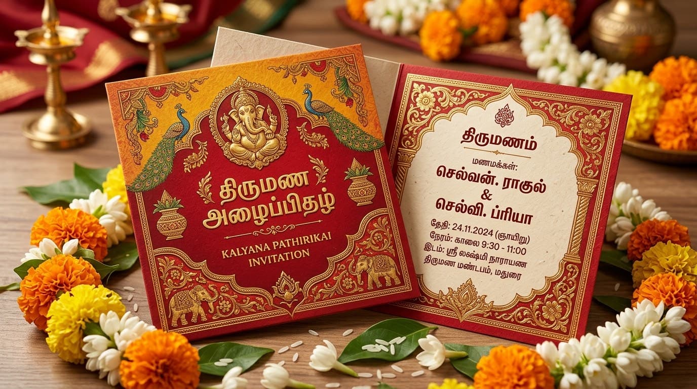 Tamil wedding invitation wording example.