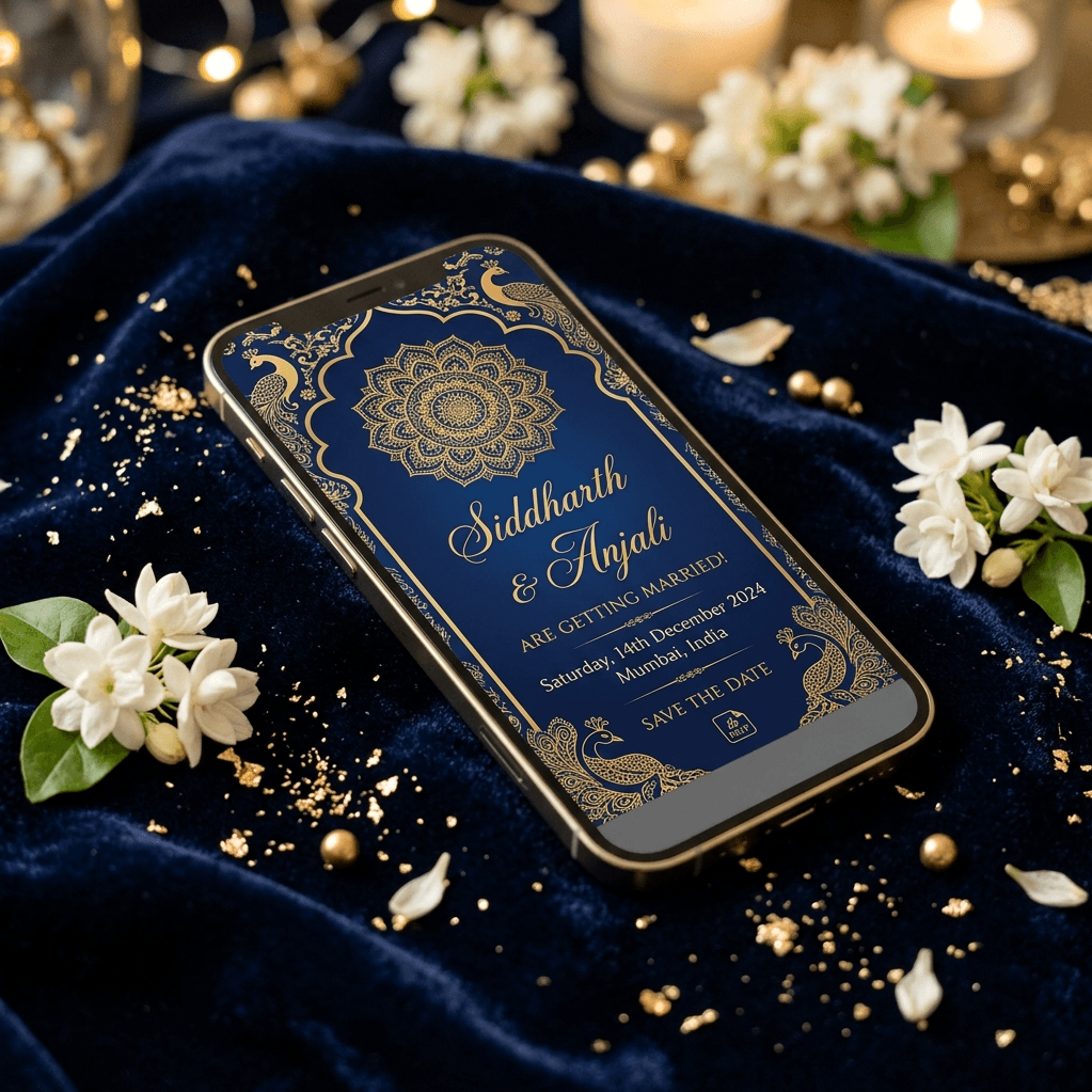 Elegant digital wedding invitations on a smartphone screen